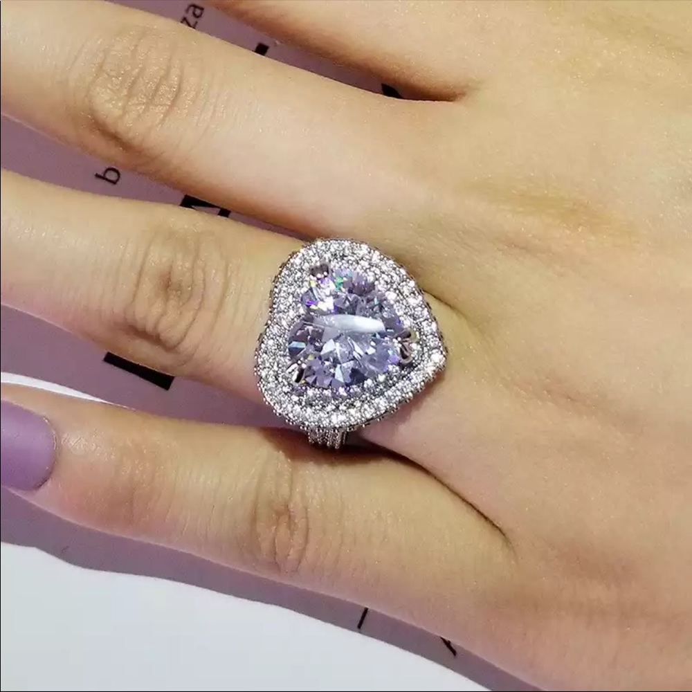 New Luxury Big Heart 925 Silver Diamond Engagement Ring - Picture 1 of 6